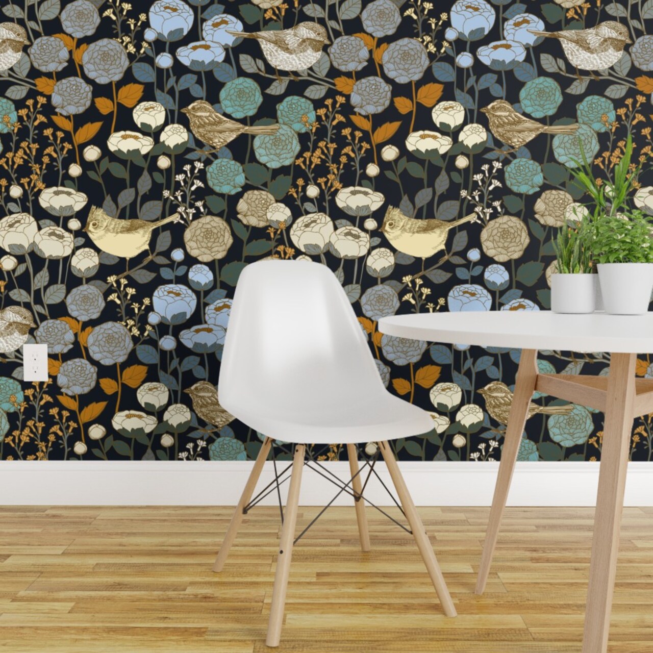 Peel & Stick Wallpaper 2FT Wide Birds And Botanical Vintage Birds Winter Rose Garden Roses Botanical Hand Drawn Maximalist Custom Removable Wallpaper by Spoonflower